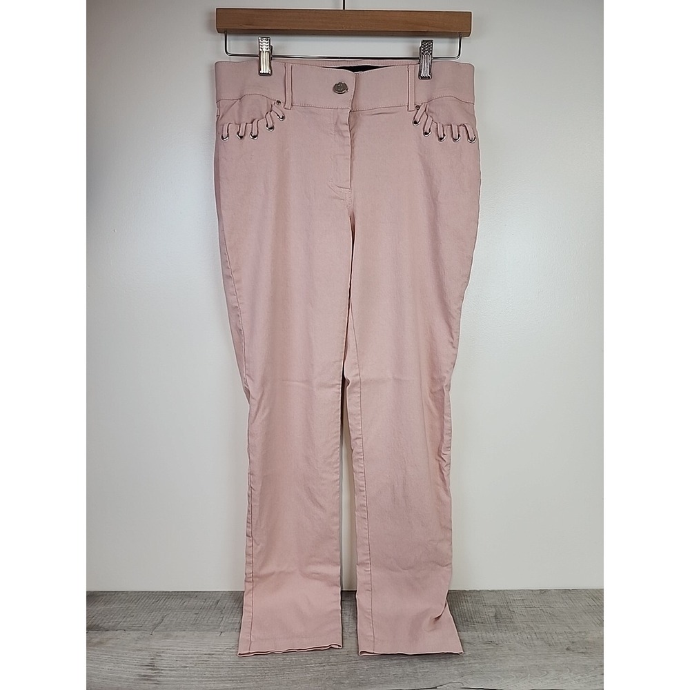 Linda Matthews Pink Grommet Lace Up Front Slim Leg Trousers Pants Womens Size 10